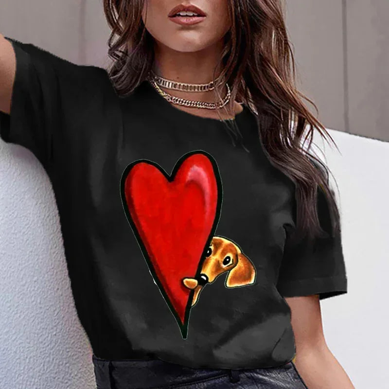 Dachshund Teckel Cute Dog -T-shirt Women Kawaii Harajuku Tops- Female Summer