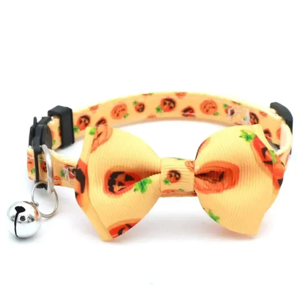 Halloween Pet Cat Collar with Bell Bow knot Kitten - Necklace Adjustable Safety Buckle Strap