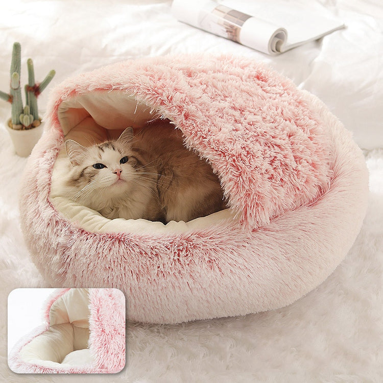 Pet Dog Cat Bed Round Plush Cat Warm Bed House Soft Long Plush Bed For Small Dogs For Cats Nest 2 In 1 Cat Bed