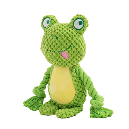 Pet plush sound cotton rope toy- fox frog pig dog interactive tug of war training supplies