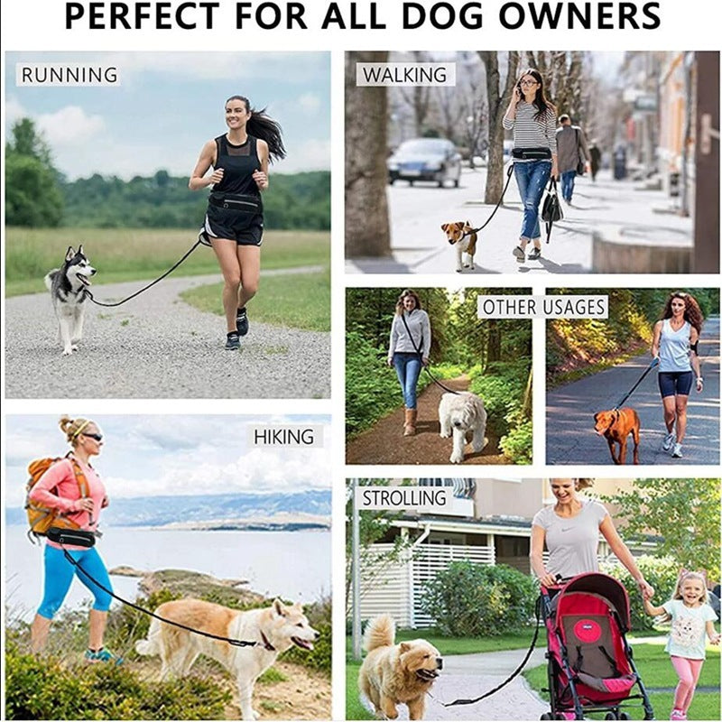 Handsfree Bungee Dog Leash- Running-Up To 180lbs Large Dogs- Phone Pocket And Water Bottle Holder