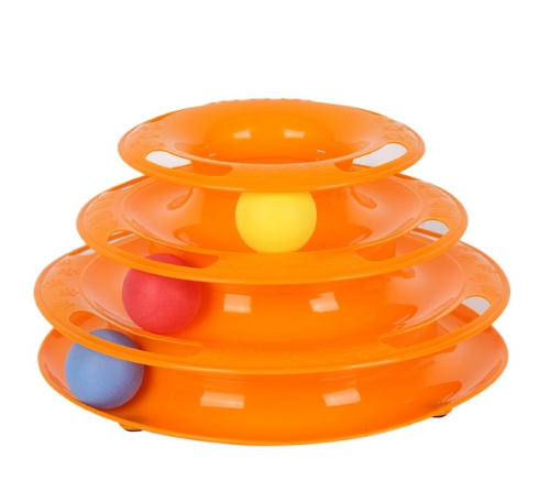 Interactive Tower Cat Toy -Tracks Interactive 3-Tier Cat Track Toy with Spinning Balls-Orange-Green