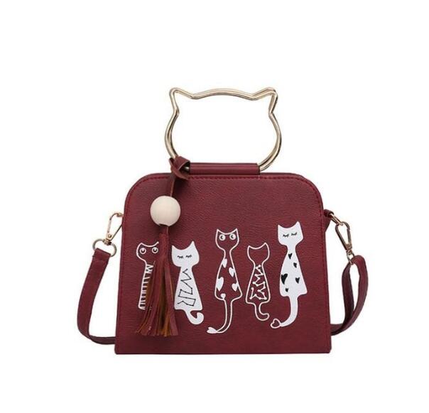 Cartoon four cats shoulder diagonal cross bag - wooden beads tassel bag