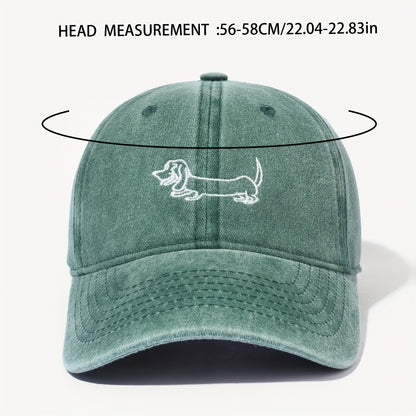 Dog Patterned Embroidered Baseball Cap -Men Women Vintage Washed -Cotton  Streetwear Sun Hats