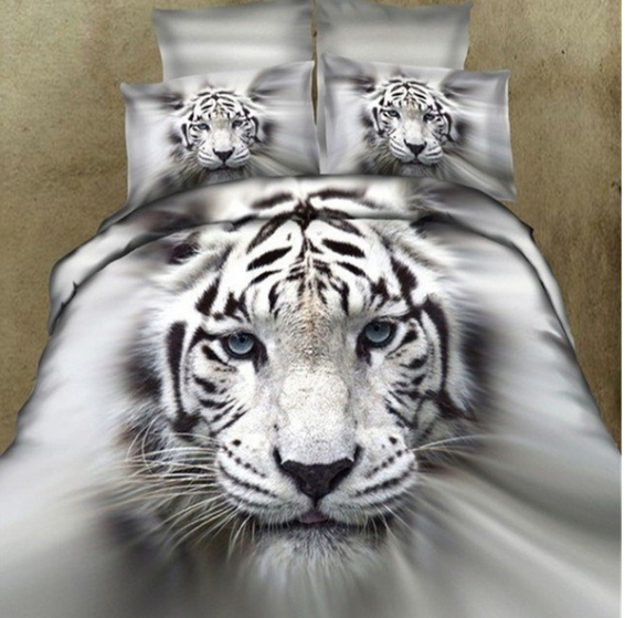 3D tigre branco - animal gêmeo rei roupa de cama dupla completa - conjunto de capa de edredom com fronha.