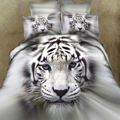 3D white tiger- animal twin king full double bedclothes -pillowcase duvet cover set.