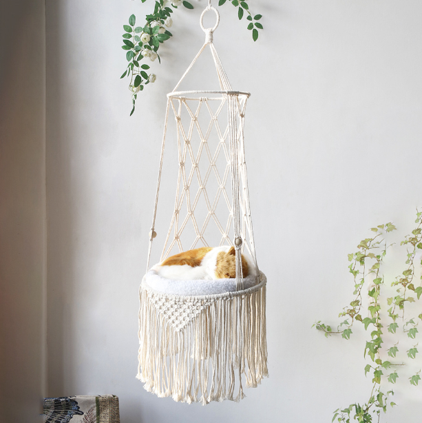 Simple hand woven cat nest hammock basket wall hanging household pet basket dog cat basket swing net pocket