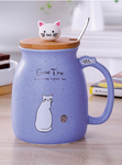 Caneca de cerâmica de desenho animado 450ml, caneca de gato com tampa e colher, café, leite, chá, café da manhã, aparelho de bebidas, novidade, presentes 