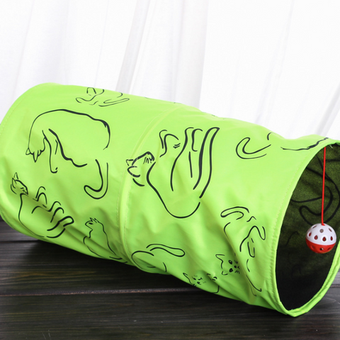 Expandable and Foldable Cat Tent Tunnel with toy. Light-weight material.