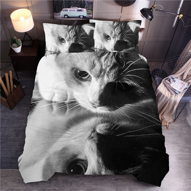 Animal 3 DHome Roupa de cama têxtil - Capa de edredão - Capa de edredão para cama - Capa de cama com design de gato