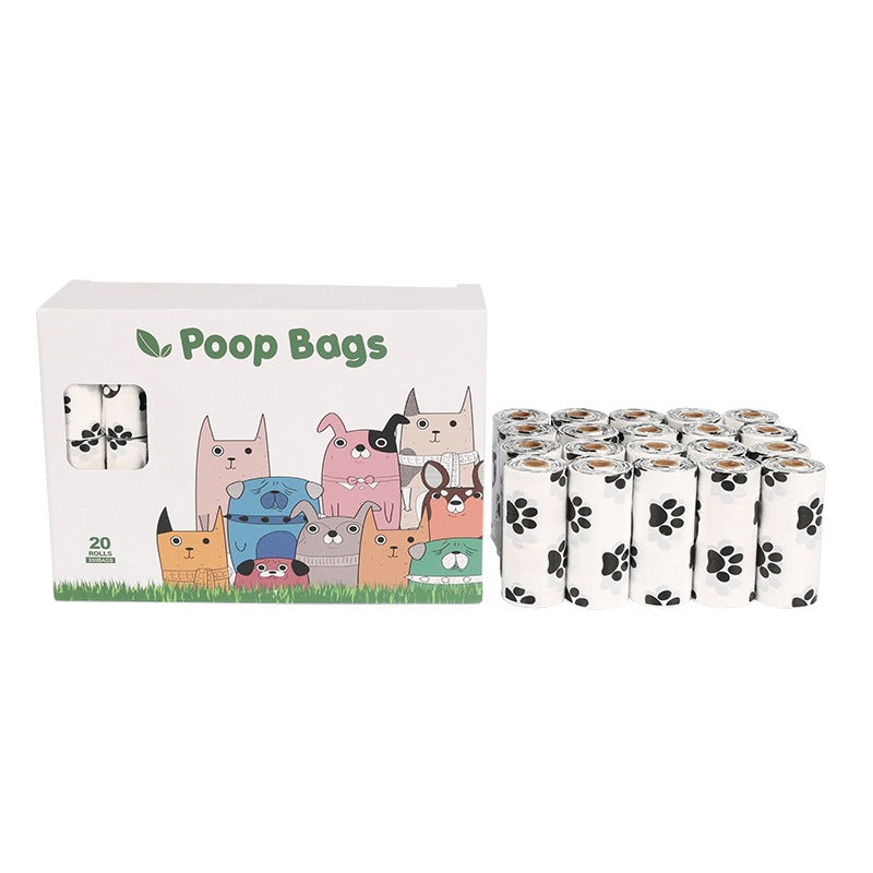 White Footprint Dog Poop Collection Bag -D2W Photo Oxygen Degradation Pet Garbage Bag