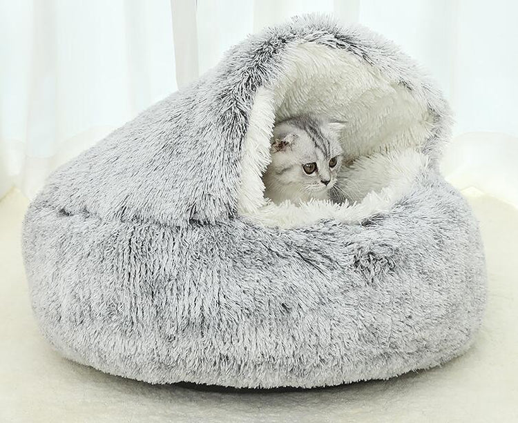 Cama redonda para gatos e cães de estimação, casa de pelúcia quente e macia para cães pequenos e gatos, ninho 2 em 1