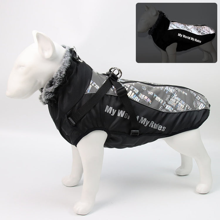 Dog Clothes Waterproof Pet Clothing Reflective Dogs Vest Harness Clothes With Fur Collar Large Dog Jacket Clothes For Big Dogs