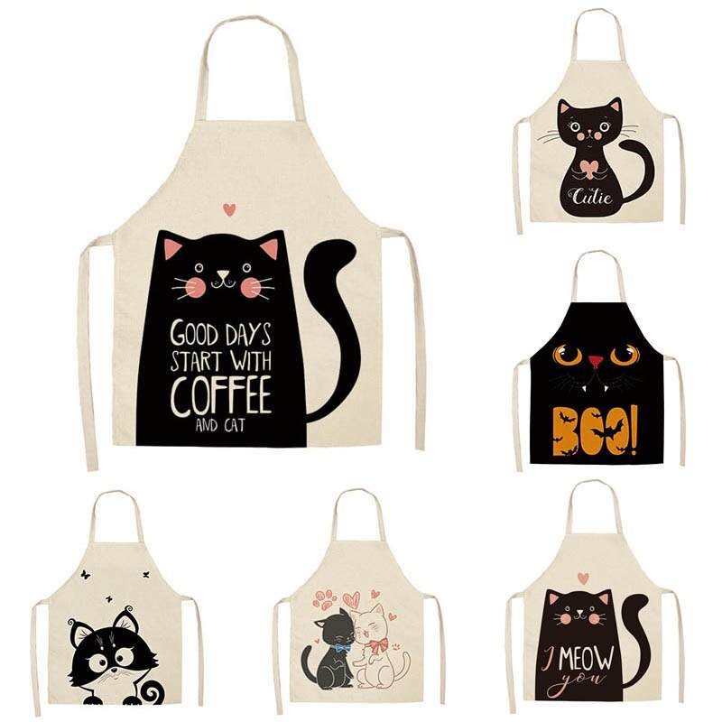 1Pcs Cotton and linen creative European and American cartoon cute cat apron - PetsDzign