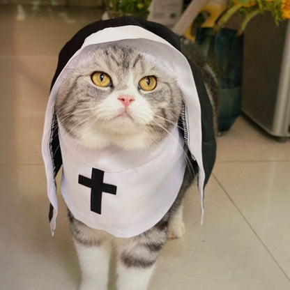 Nun Dog Costume For Small Medium Dogs Halloween Cosplay Outfit Black White Cloak Dress
