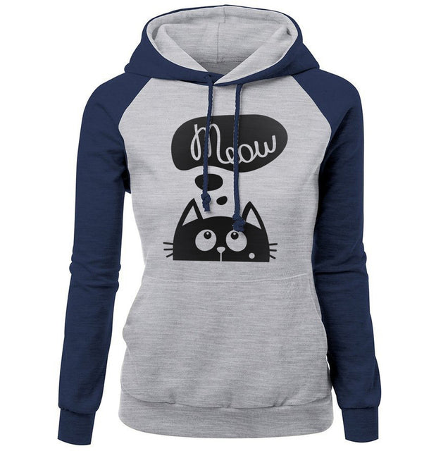 Outono inverno novos hoodies para mulheres moletom kawaii gato miau impressão moda com capuz kpop sweatshirts raglan harajuku hoodie 