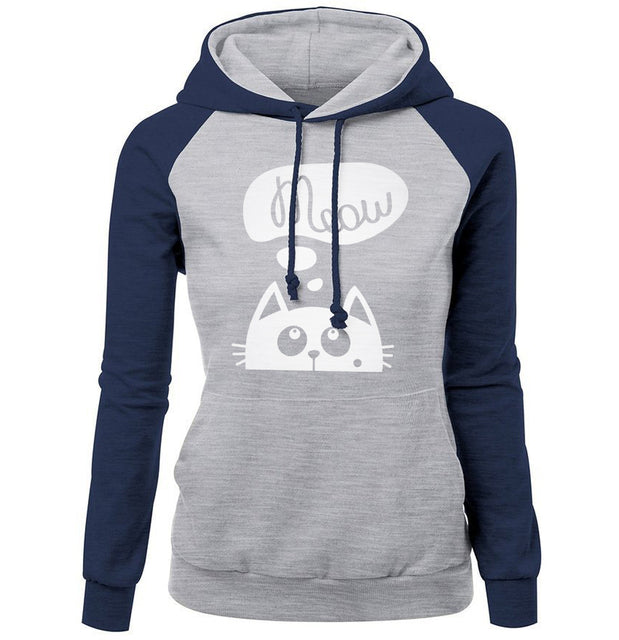 Outono inverno novos hoodies para mulheres moletom kawaii gato miau impressão moda com capuz kpop sweatshirts raglan harajuku hoodie 