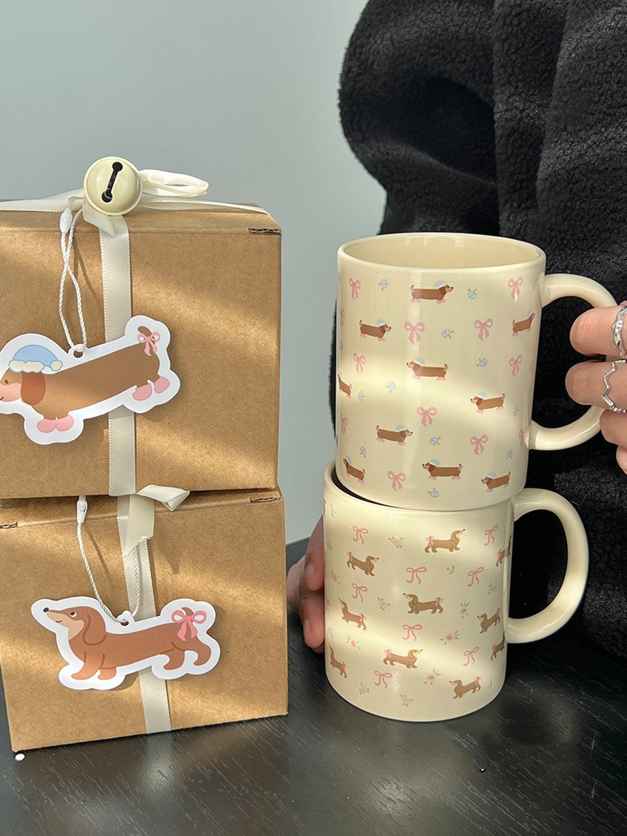 Floral Sausage Dog Ceramic Mug Coffee Cup