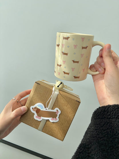 Floral Sausage Dog Ceramic Mug Coffee Cup