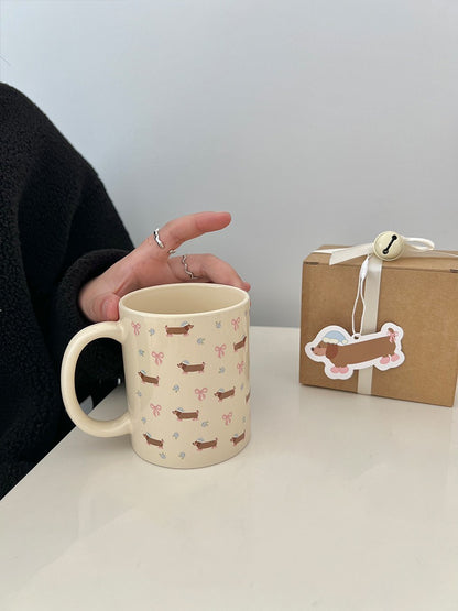 Floral Sausage Dog Ceramic Mug Coffee Cup