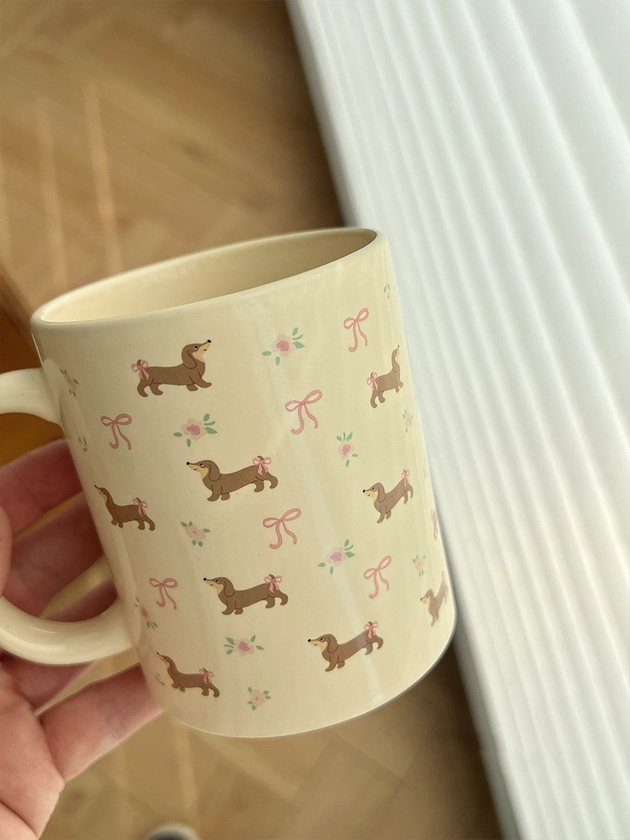 Floral Sausage Dog Ceramic Mug Coffee Cup