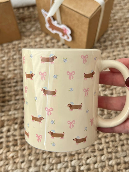 Floral Sausage Dog Ceramic Mug Coffee Cup