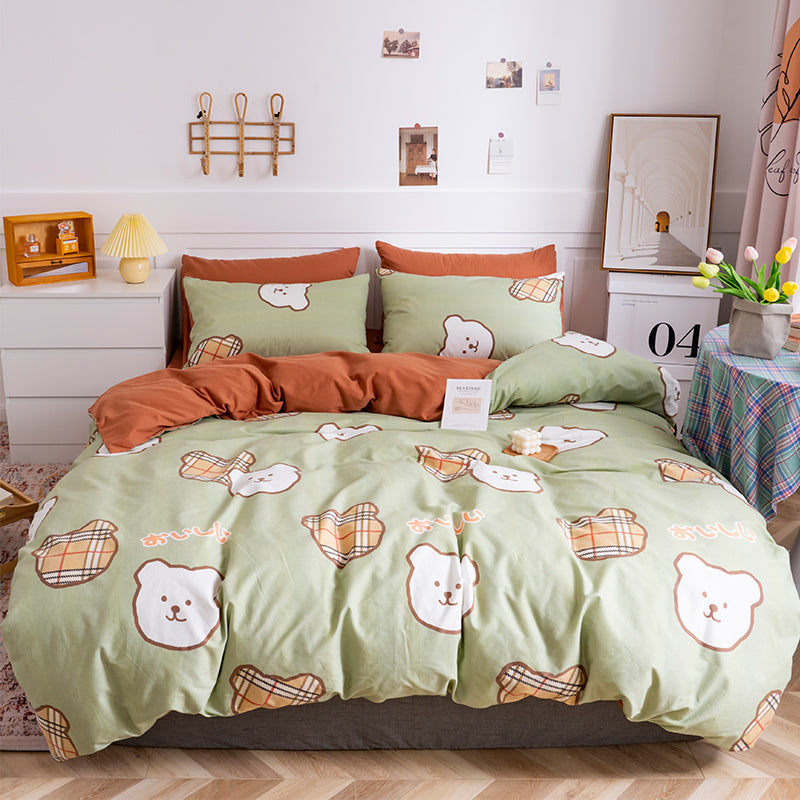 Cotton Four-piece Set Girl Heart Cartoon Pure Cotton Bed Linen Duvet Cover Bed