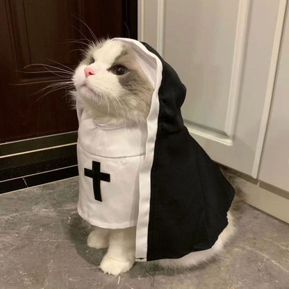 Nun Dog Costume For Small Medium Dogs Halloween Cosplay Outfit Black White Cloak Dress