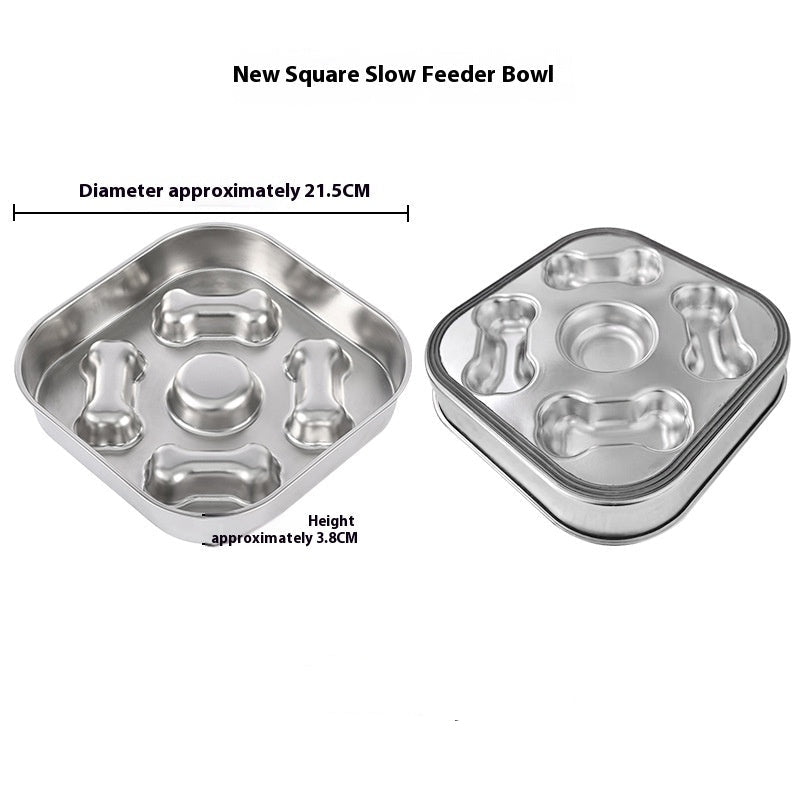 Pet Square Stainless Steel Slow Feeding Bowl