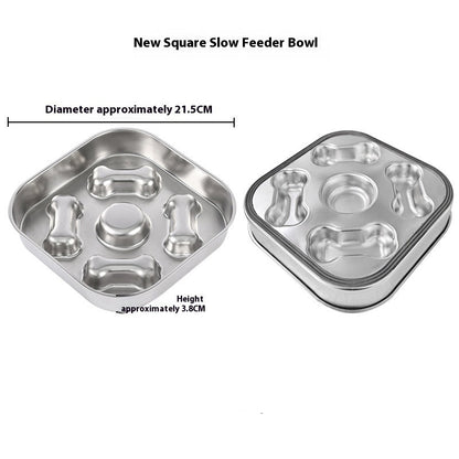 Pet Square Stainless Steel Slow Feeding Bowl