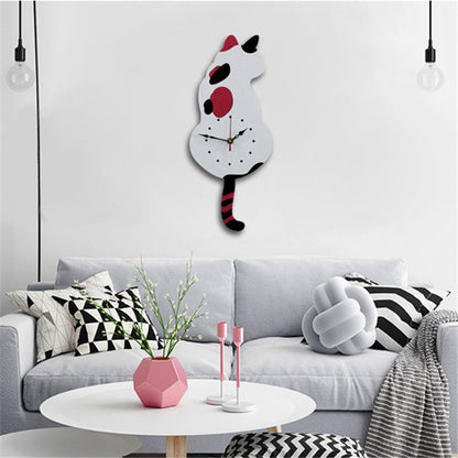 Wall clock, living room, household cartoon clock, cat tail swing clock, wall decoration, quartz clock