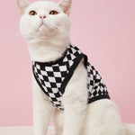 Roupas para gatos de estimação verão respirável algodão lã mosaico moda preto e branco xadrez tendência colete camiseta 