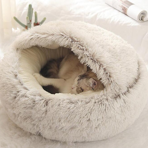 Pet Dog Cat Bed Round Plush Cat Warm Bed House Soft Long Plush Bed For Small Dogs For Cats Nest 2 In 1 Cat Bed