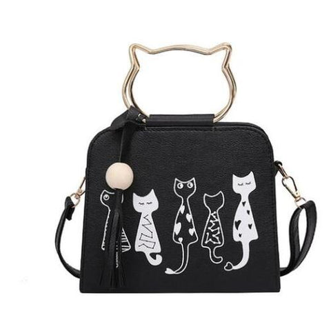 Cartoon four cats shoulder diagonal cross bag - wooden beads tassel bag