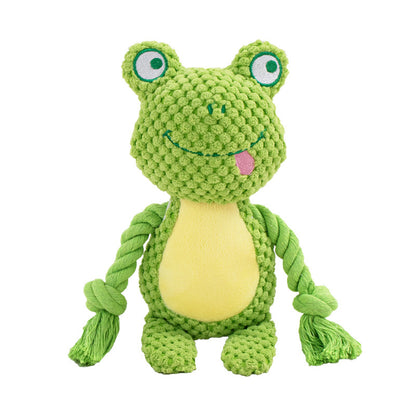 Pet plush sound cotton rope toy- fox frog pig dog interactive tug of war training supplies