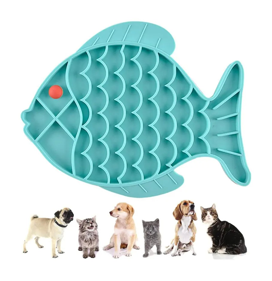 Fish Shaped Silicone Lick Mat For dogs/cats-Dog Anti Gulping Choking Feeder- Puppy Treat Dispenser