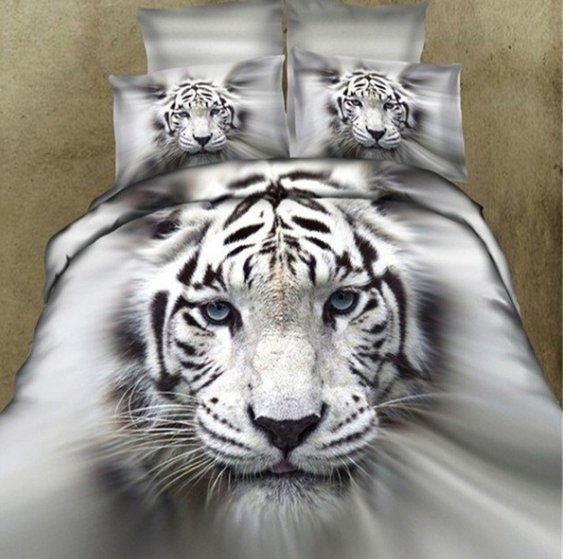 3D white tiger - animal twin king full double bedclothes - pillowcase duvet cover set. - PetsDzign