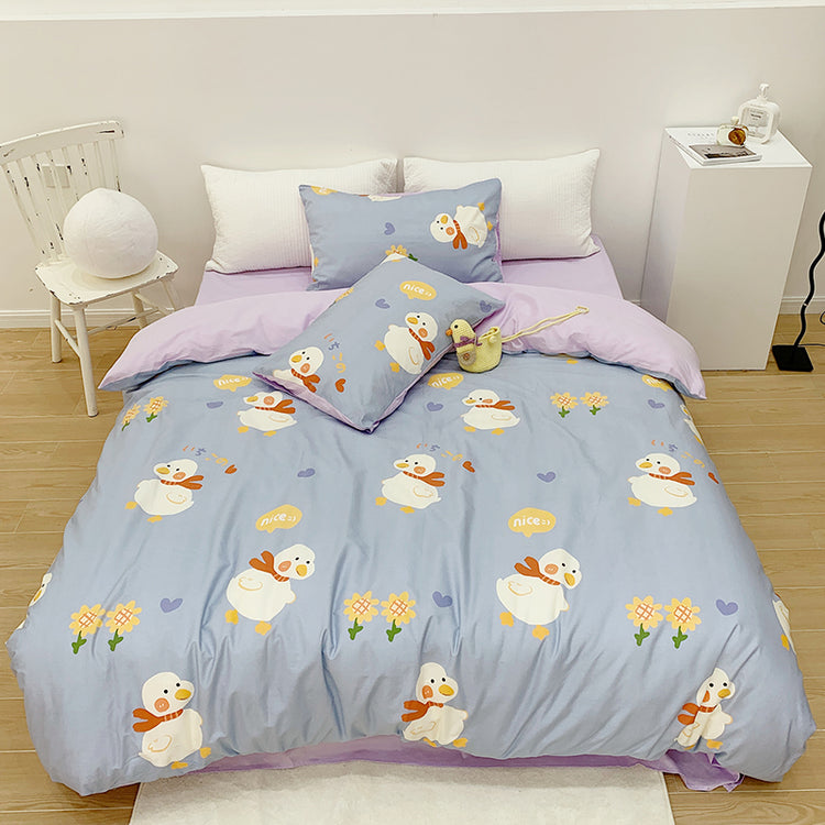 Cotton Four-piece Set Girl Heart Cartoon Pure Cotton Bed Linen Duvet Cover Bed