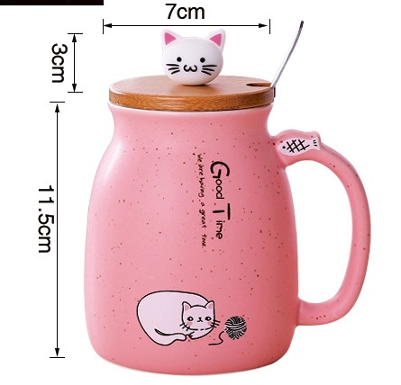 Caneca de cerâmica de desenho animado 450ml, caneca de gato com tampa e colher, café, leite, chá, café da manhã, aparelho de bebidas, novidade, presentes 