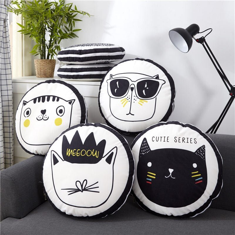 40cm Multifunction Cartoon Cool Cat Plush Round Portable Cushion Blanket Air Conditioning Quilt Throw Pillows for Car Sofa - PetsDzign