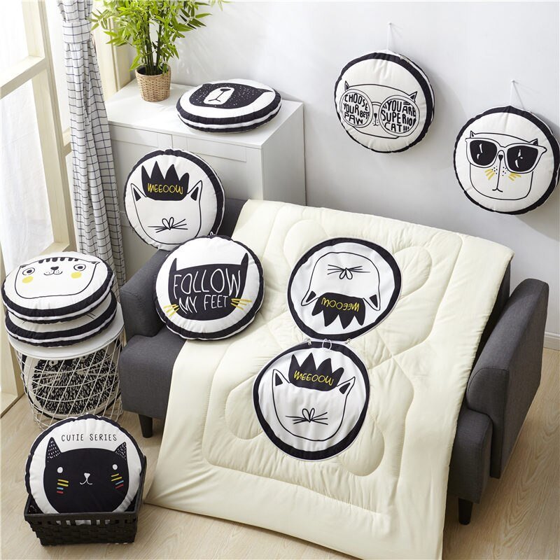 40cm Multifunction Cartoon Cool Cat Plush Round Portable Cushion Blanket Air Conditioning Quilt Throw Pillows for Car Sofa - PetsDzign