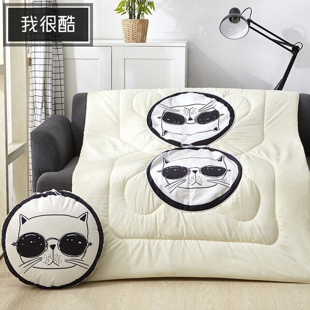 40cm Multifunction Cartoon Cool Cat Plush Round Portable Cushion Blanket Air Conditioning Quilt Throw Pillows for Car Sofa - PetsDzign