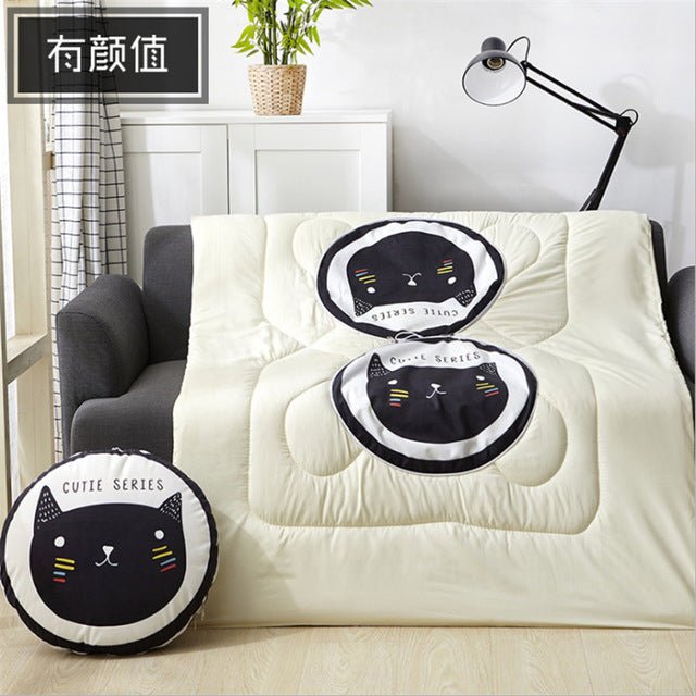 40cm Multifunction Cartoon Cool Cat Plush Round Portable Cushion Blanket Air Conditioning Quilt Throw Pillows for Car Sofa - PetsDzign