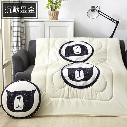 40cm Multifunction Cartoon Cool Cat Plush Round Portable Cushion Blanket Air Conditioning Quilt Throw Pillows for Car Sofa - PetsDzign