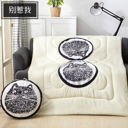 40cm Multifunction Cartoon Cool Cat Plush Round Portable Cushion Blanket Air Conditioning Quilt Throw Pillows for Car Sofa - PetsDzign