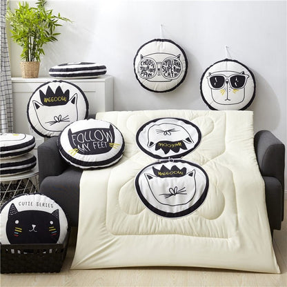 40cm Multifunction Cartoon Cool Cat Plush Round Portable Cushion Blanket Air Conditioning Quilt Throw Pillows for Car Sofa - PetsDzign