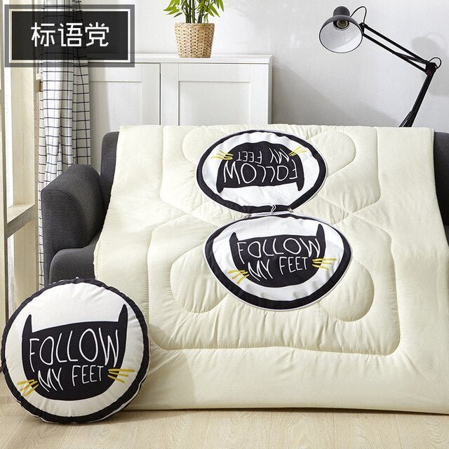 40cm Multifunction Cartoon Cool Cat Plush Round Portable Cushion Blanket Air Conditioning Quilt Throw Pillows for Car Sofa - PetsDzign