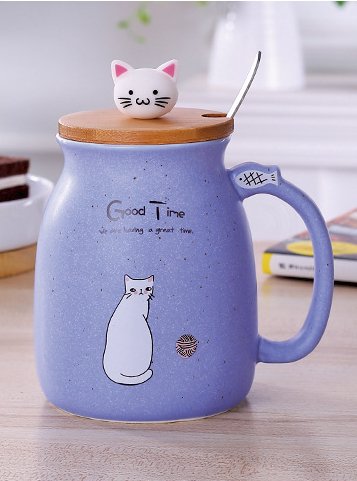 450ml Cartoon Ceramics Cat Mug With Lid and Spoon Coffee Milk Tea Mugs Breakfast Cup Drinkware Novelty Gifts - PetsDzign