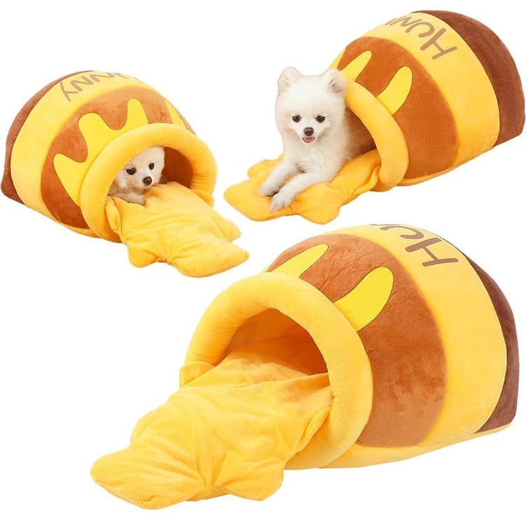 Disney winnie the pooh animal de estimação ninho dos desenhos animados camas de gato de pelúcia cães tapetes de dormir inverno quente engrossar mel enlatado animais de estimação casa cavernas