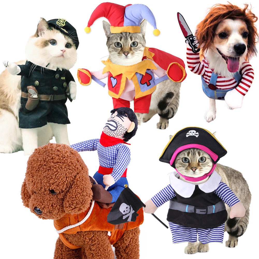 Animal de estimação cowboy equitação transfiguração suprimentos para animais de estimação roupas cospaly halloween roupas para cães